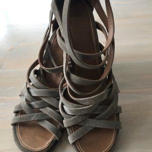 Barbara Bui Grey Suede Stappy Wedge Heel Sandals
